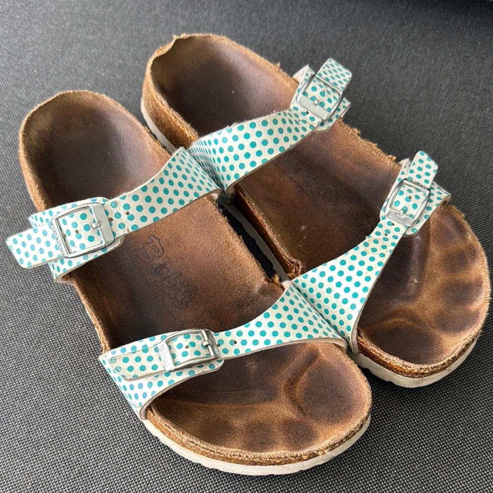 Birki’s by Birkenstock Blue & White Polka Dot Sandals Womens size 8| Nautical